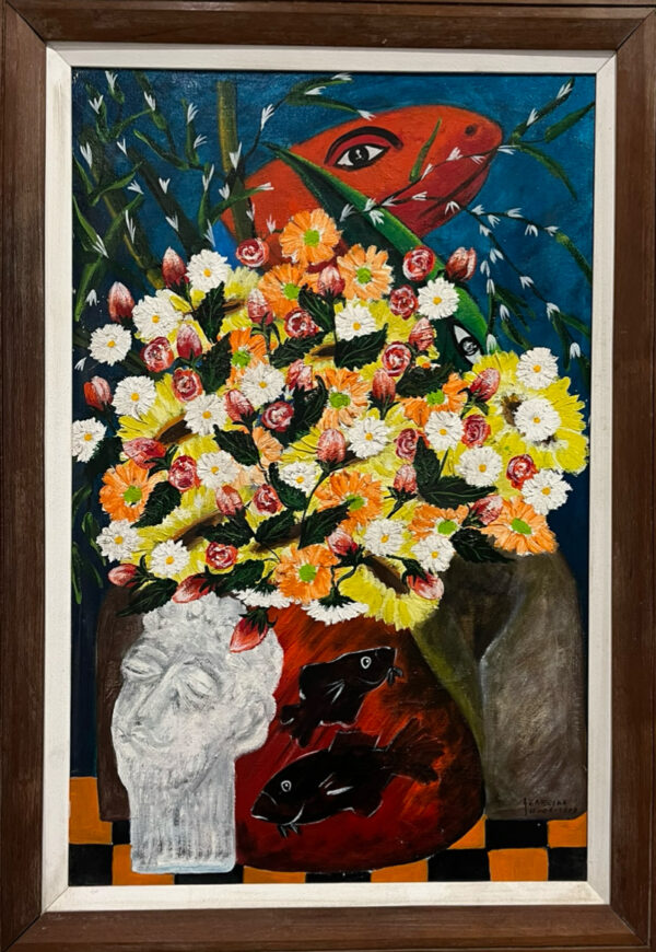 Esculturas e flores